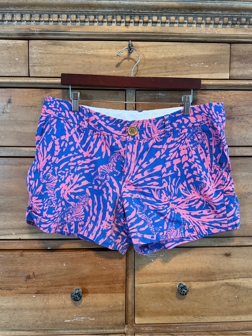 Lilly Pulitzer Pink & Blue Tropical Print Callahan Shorts Sz 14